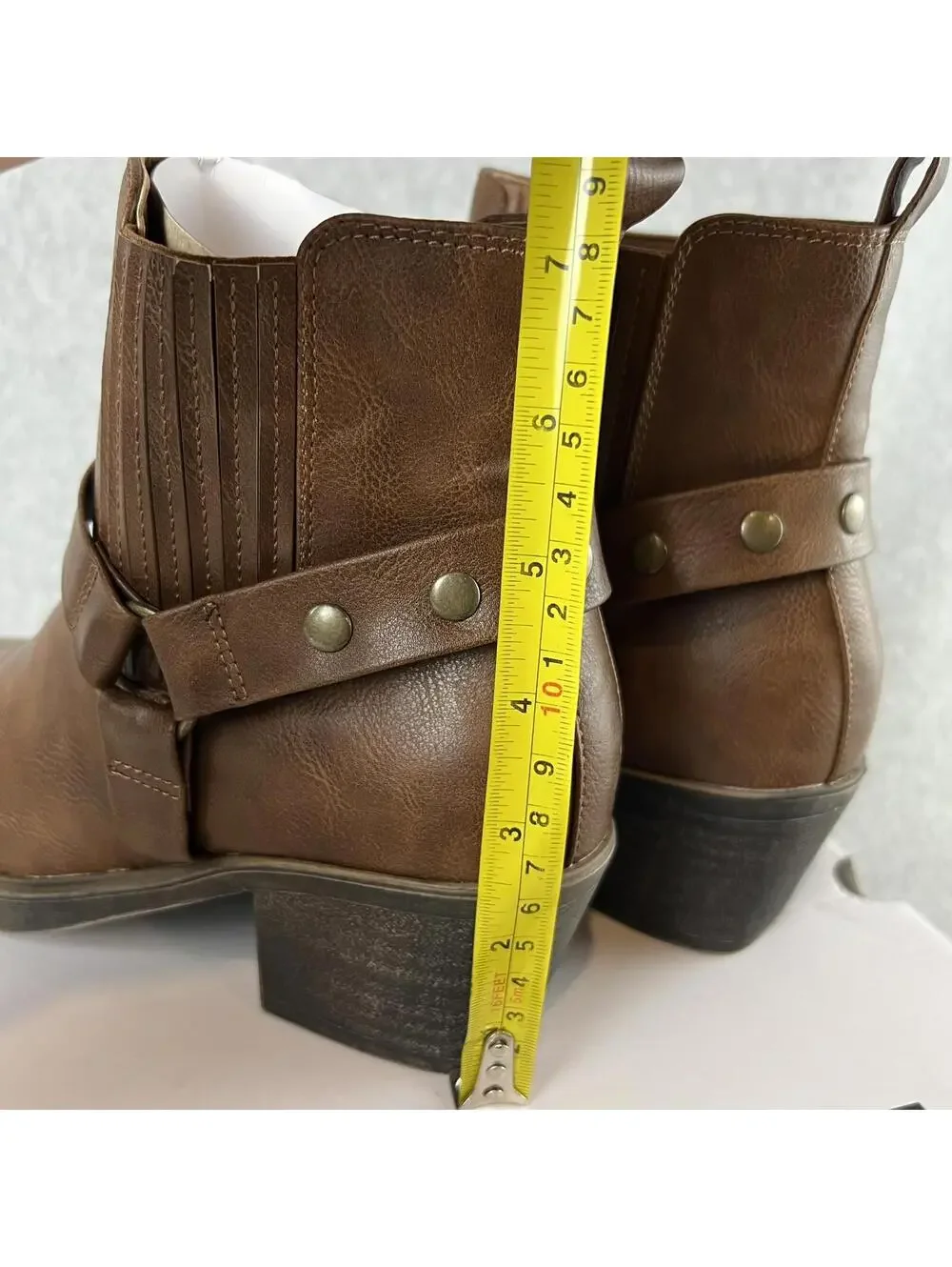 Sonoma Western Ankle Boots Womens Size 6.5 Block Heel Brown Faux Leather New